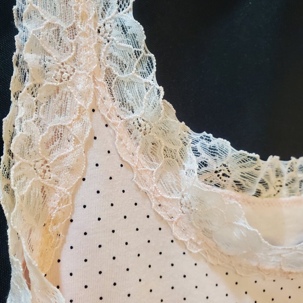 Vintage Y2K Rue21 Lace Lacy Tank Camisole Pink with Black Polka Dots XL